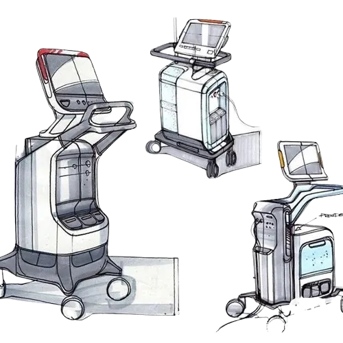 Concept sketches of a medical device cart